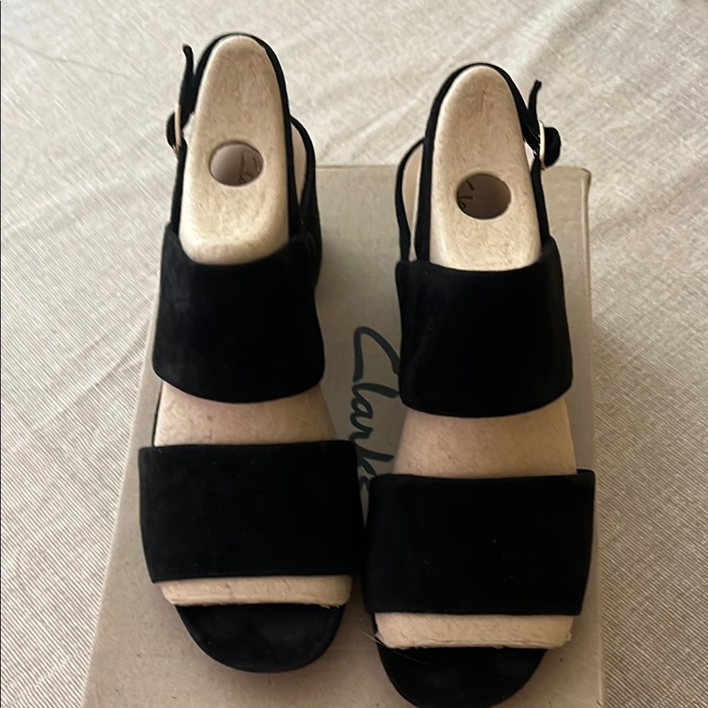Clarks Sheer55 Black Suede Slingback Shoes